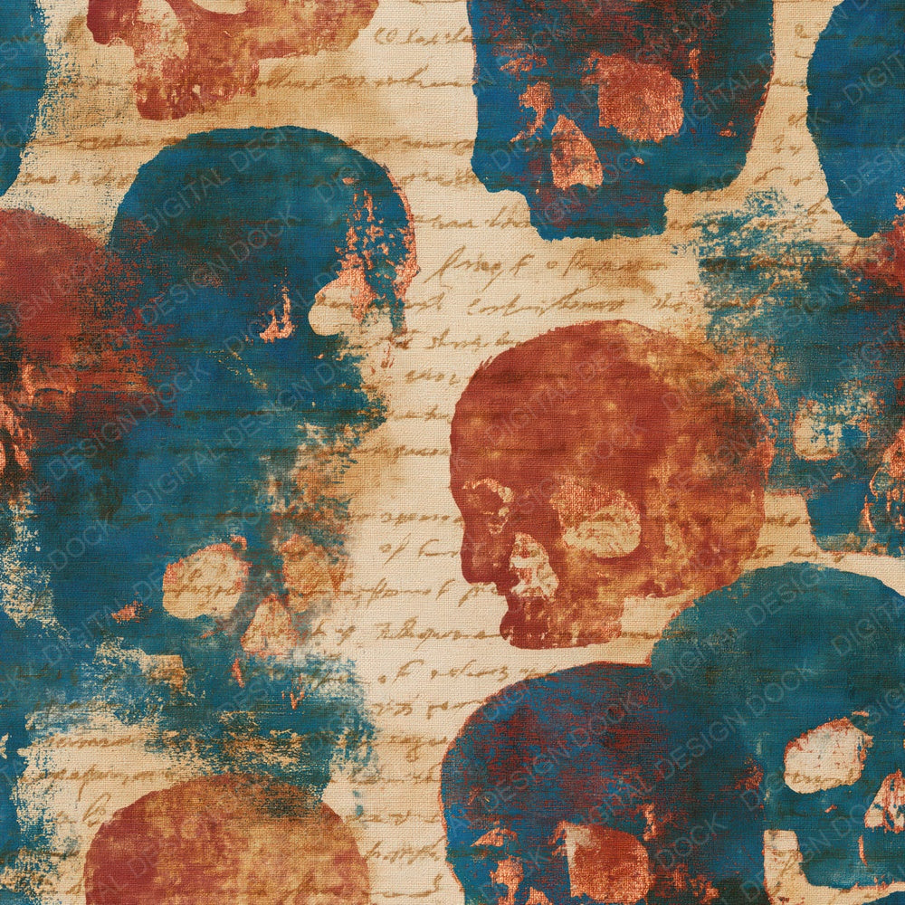 Batik Skulls Rust Turquoise Digital Paper Pack (DDD016126)