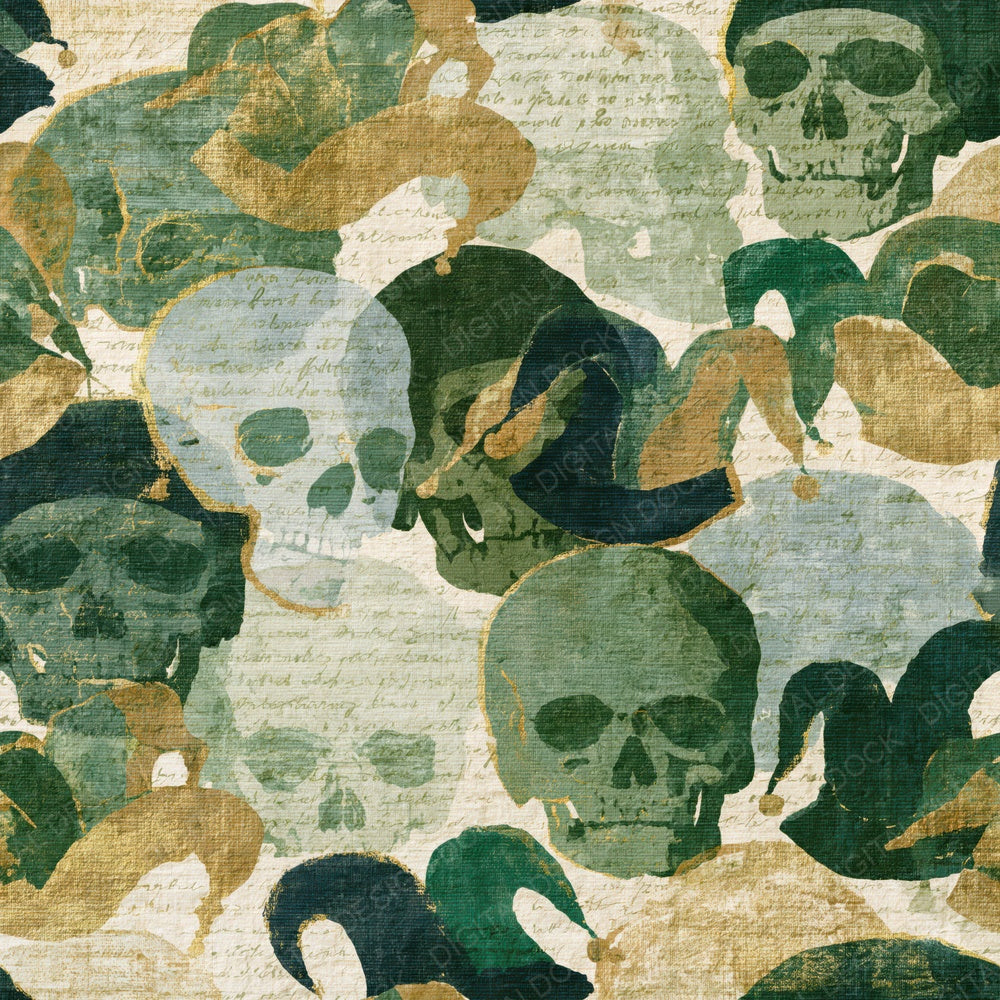 Layered Skulls Jester Sage Cream Digital Paper Pack (DDD016133)
