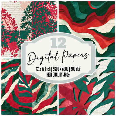 Papercut Emerald Ruby Ivory Abstract Seamless Digital Paper Pack (DDD016135)