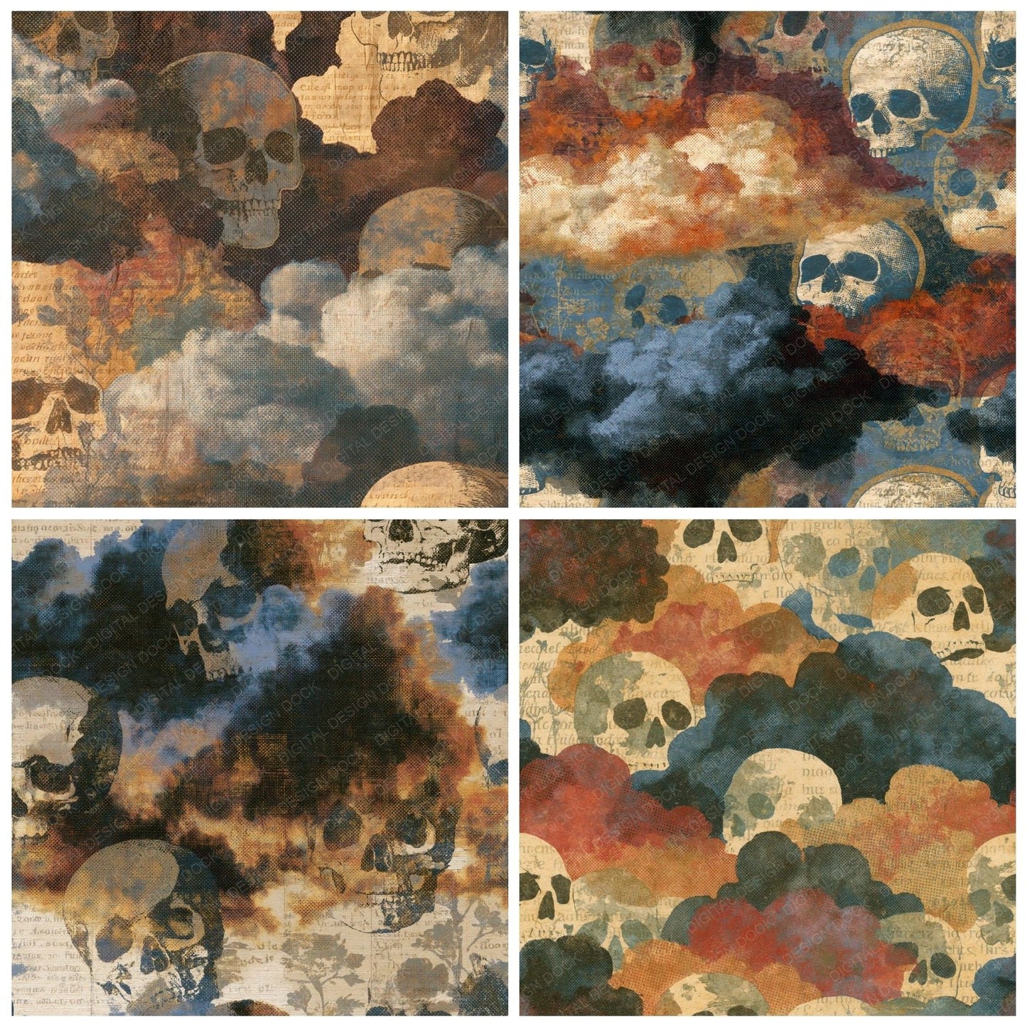 Vintage Newsprint Skulls Storm Rust Digital Paper Pack (DDD016141)