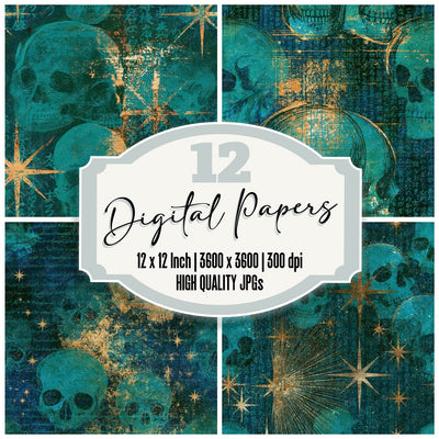 X-ray Skulls Starfield Emerald Seamless Digital Paper Pack (DDD016144)