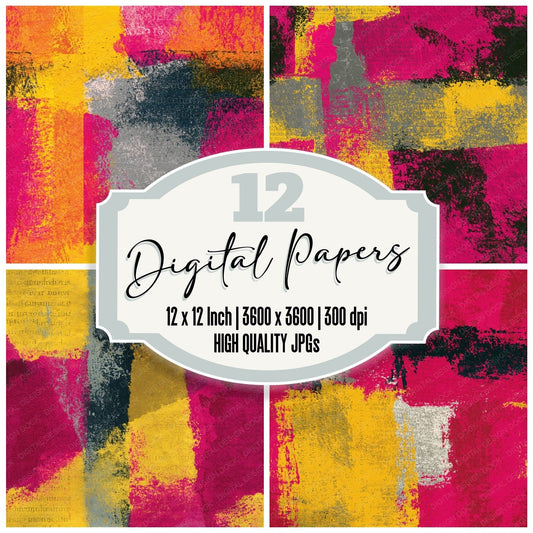 Indian Block Print Hot Pink Yellow Abstract Seamless Digital Paper Pack (DDD016146)