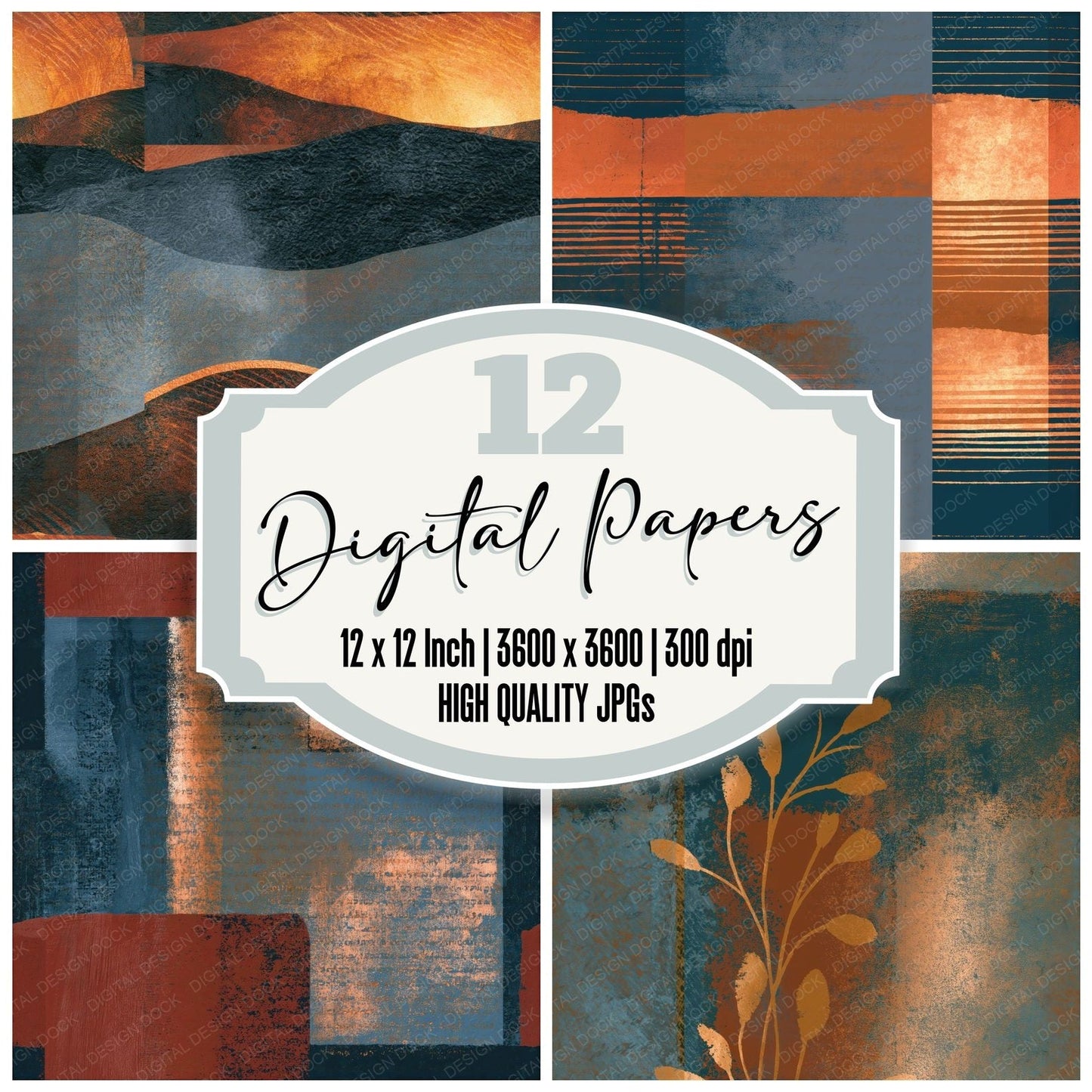 Indian Block Print Iron Slate Copper Tonal Seamless Digital Paper Pack (DDD016147)