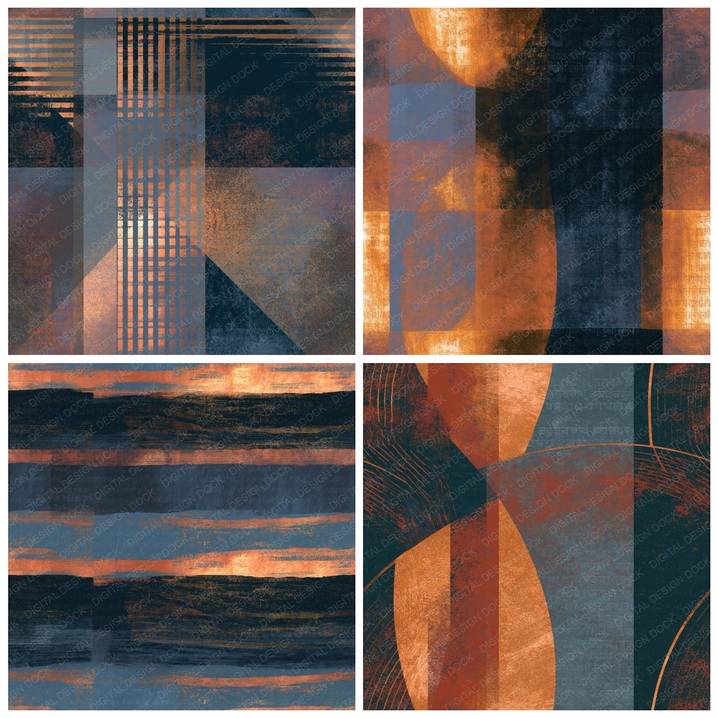 Indian Block Print Iron Slate Copper Tonal Seamless Digital Paper Pack (DDD016147)