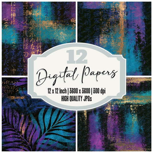Indian Blockprint Cyan Violet Abstract Seamless Digital Paper Pack (DDD016149)