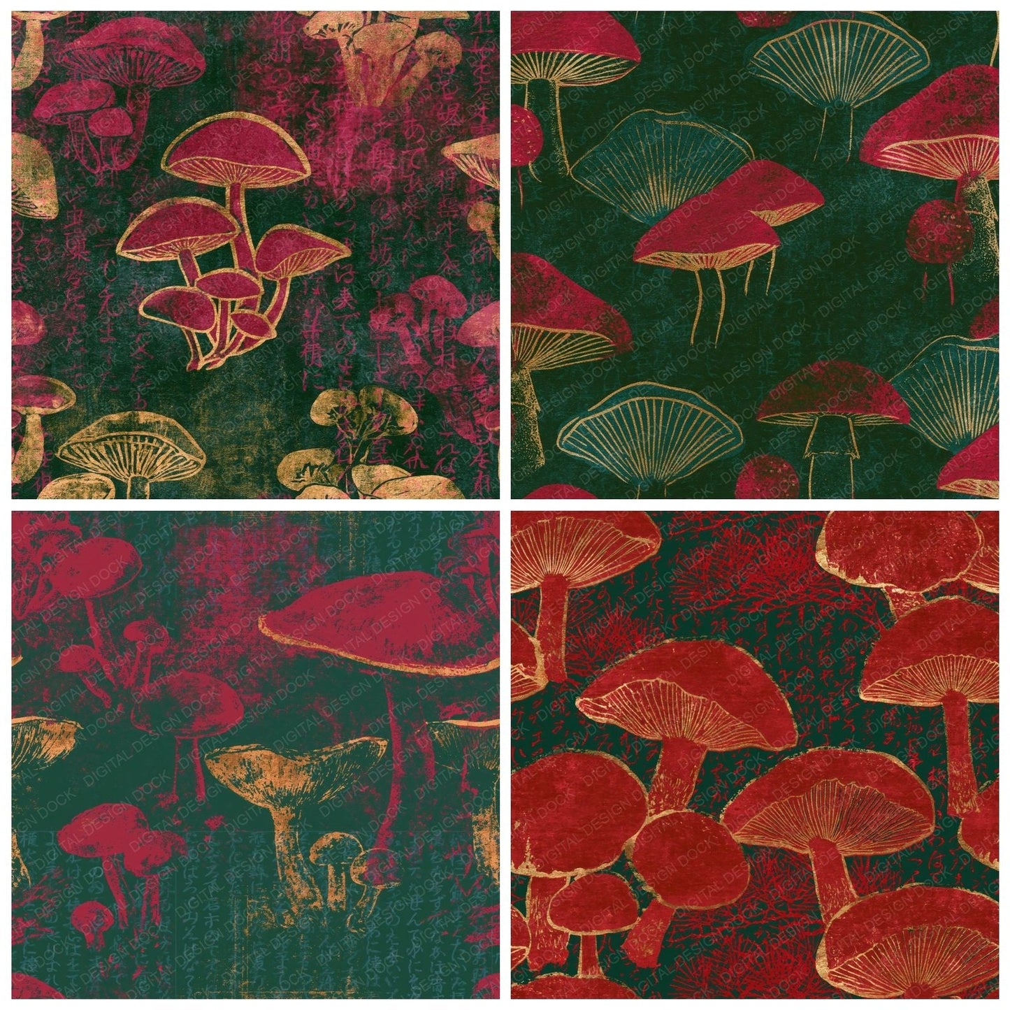 Indian Blockprint Mushrooms Cranberry Forest Digital Paper Pack (DDD016150)