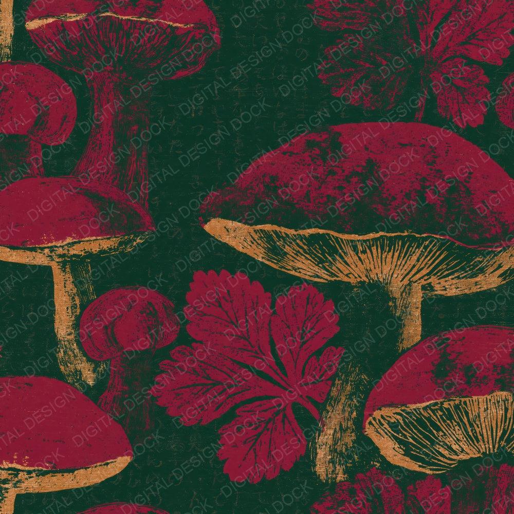 Indian Blockprint Mushrooms Cranberry Forest Digital Paper Pack (DDD016150)
