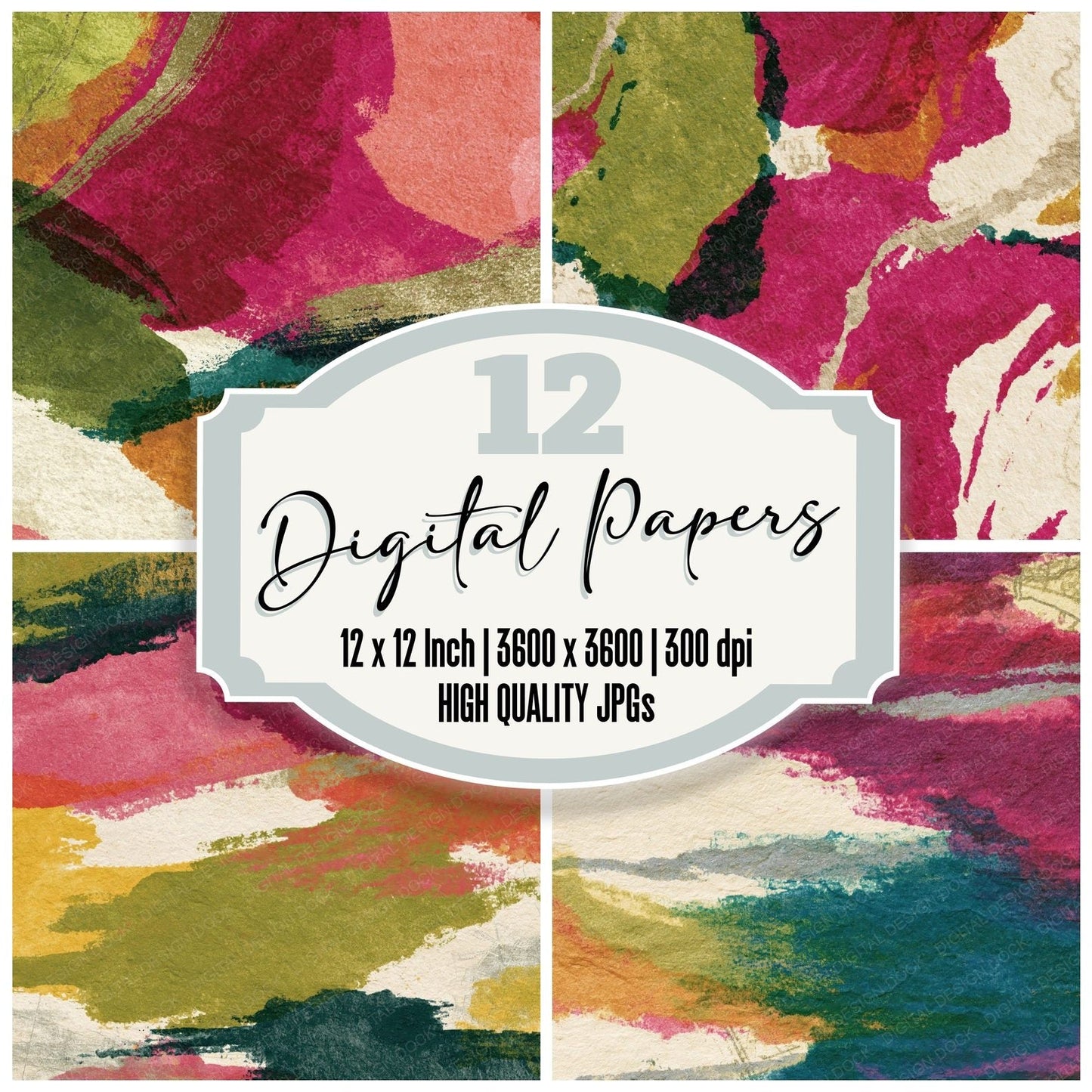 Lithograph Pistachio Raspberry Abstract Digital Paper Pack (DDD016151)