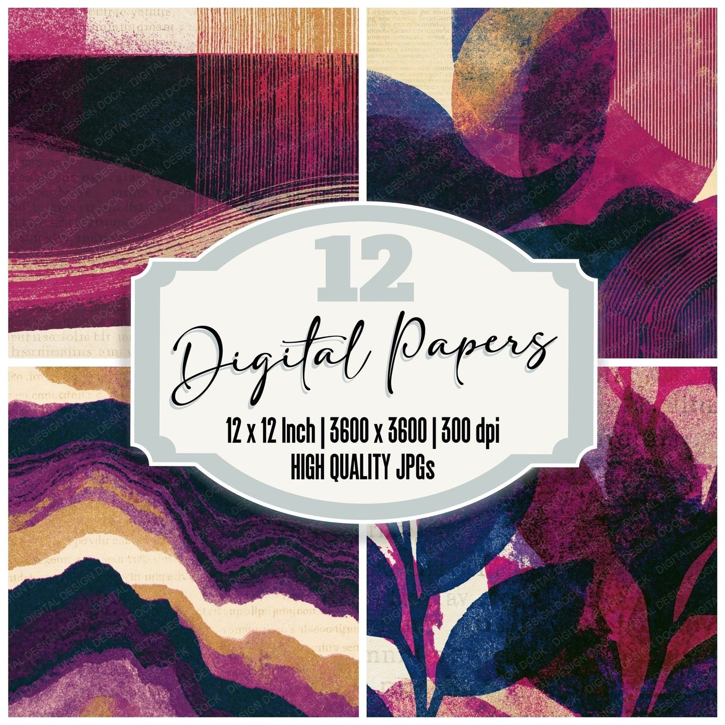 Risograph Plum Damson Abstract Digital Paper Pack (DDD016153)