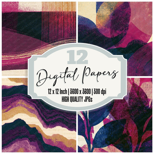 Risograph Plum Damson Abstract Digital Paper Pack (DDD016153)