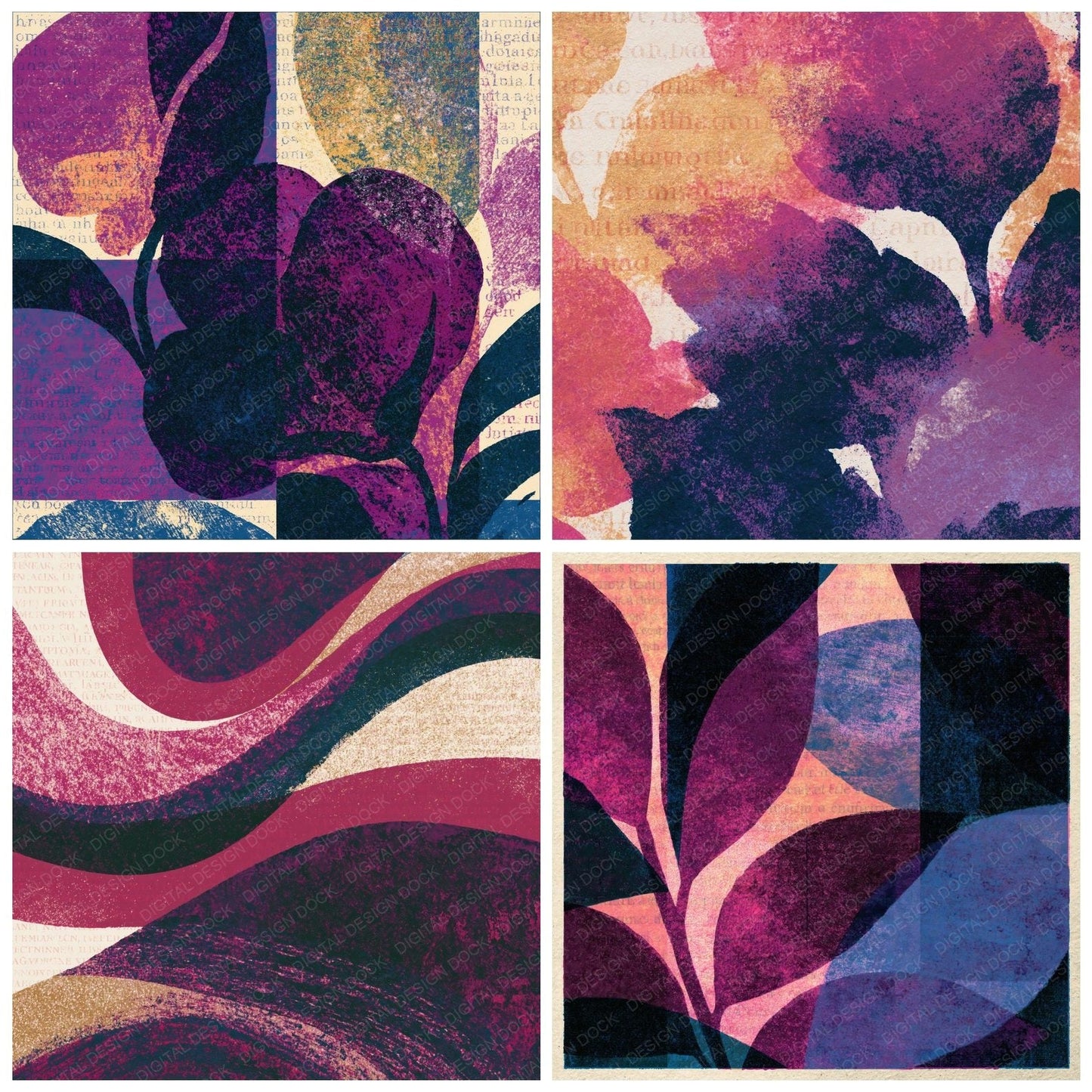 Risograph Plum Damson Abstract Digital Paper Pack (DDD016153)