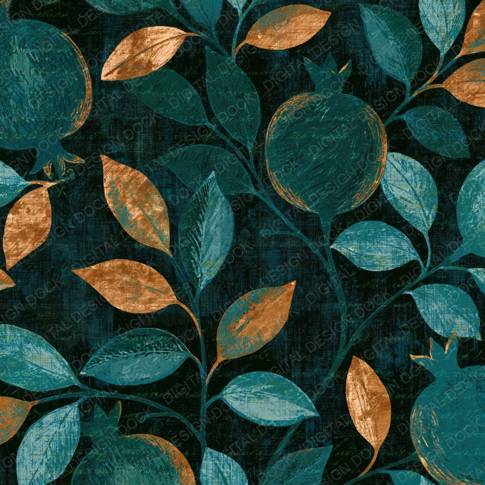 Scratchboard Pomegranates Emerald Jade Digital Paper Pack (DDD016159)