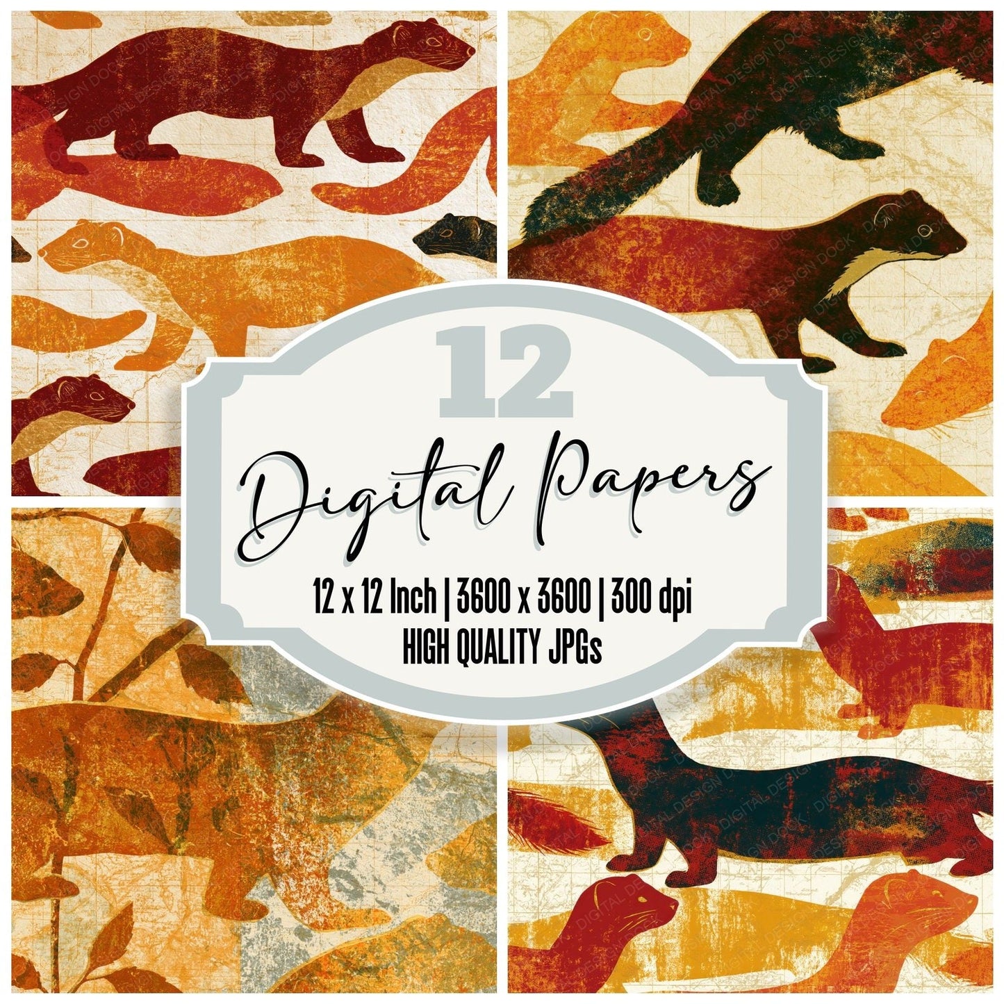Indian Block Print Martens Rust Ochre Digital Paper Pack (DDD016166)