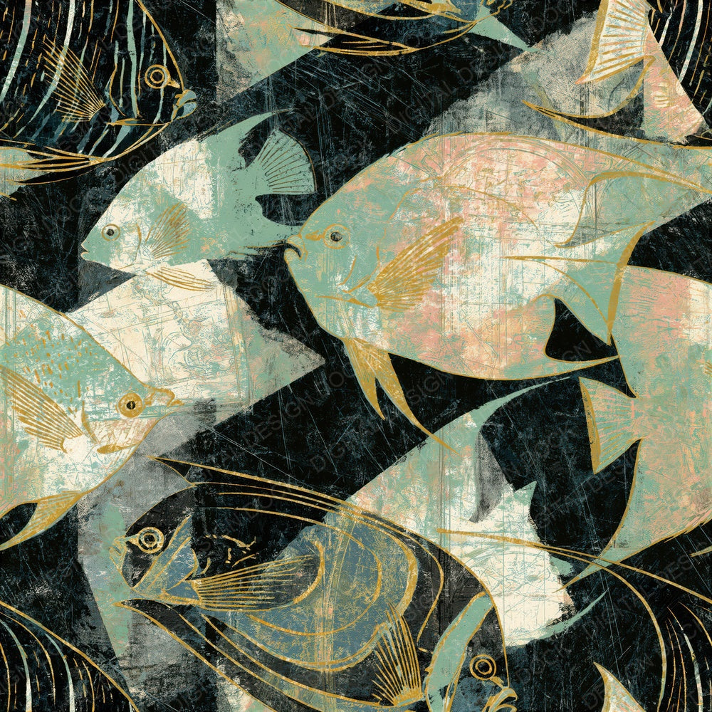 Scratchboard Angelfish Sage Primrose Seamless Digital Paper Pack (DDD016176)