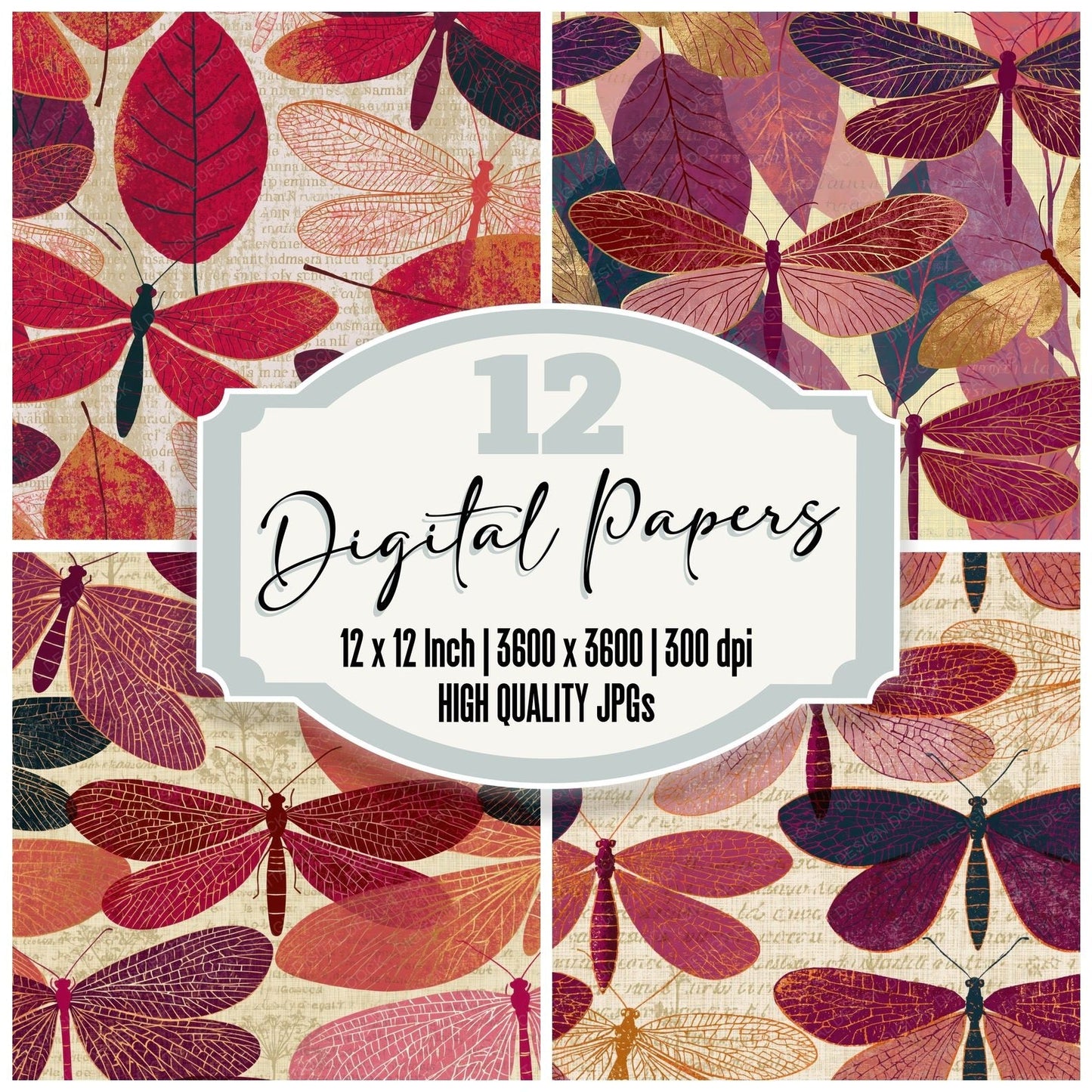 Screenprint Lacewings Cherry Mulberry Digital Paper Pack (DDD016180)