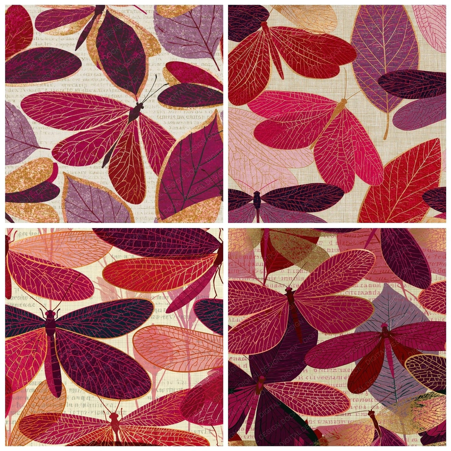 Screenprint Lacewings Cherry Mulberry Digital Paper Pack (DDD016180)
