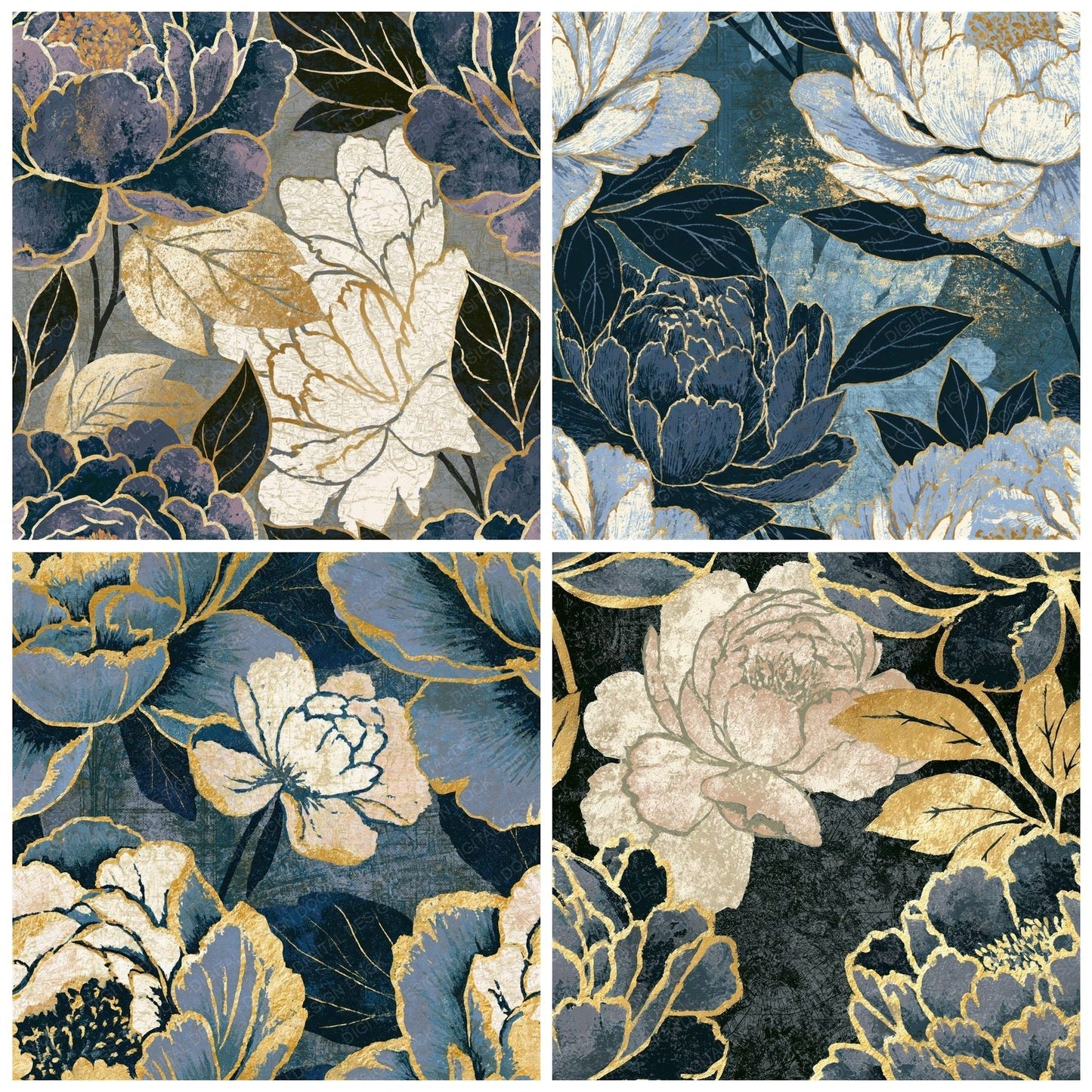 Screenprint Peonies Thunder Grey Seamless Digital Paper Pack (DDD016181)