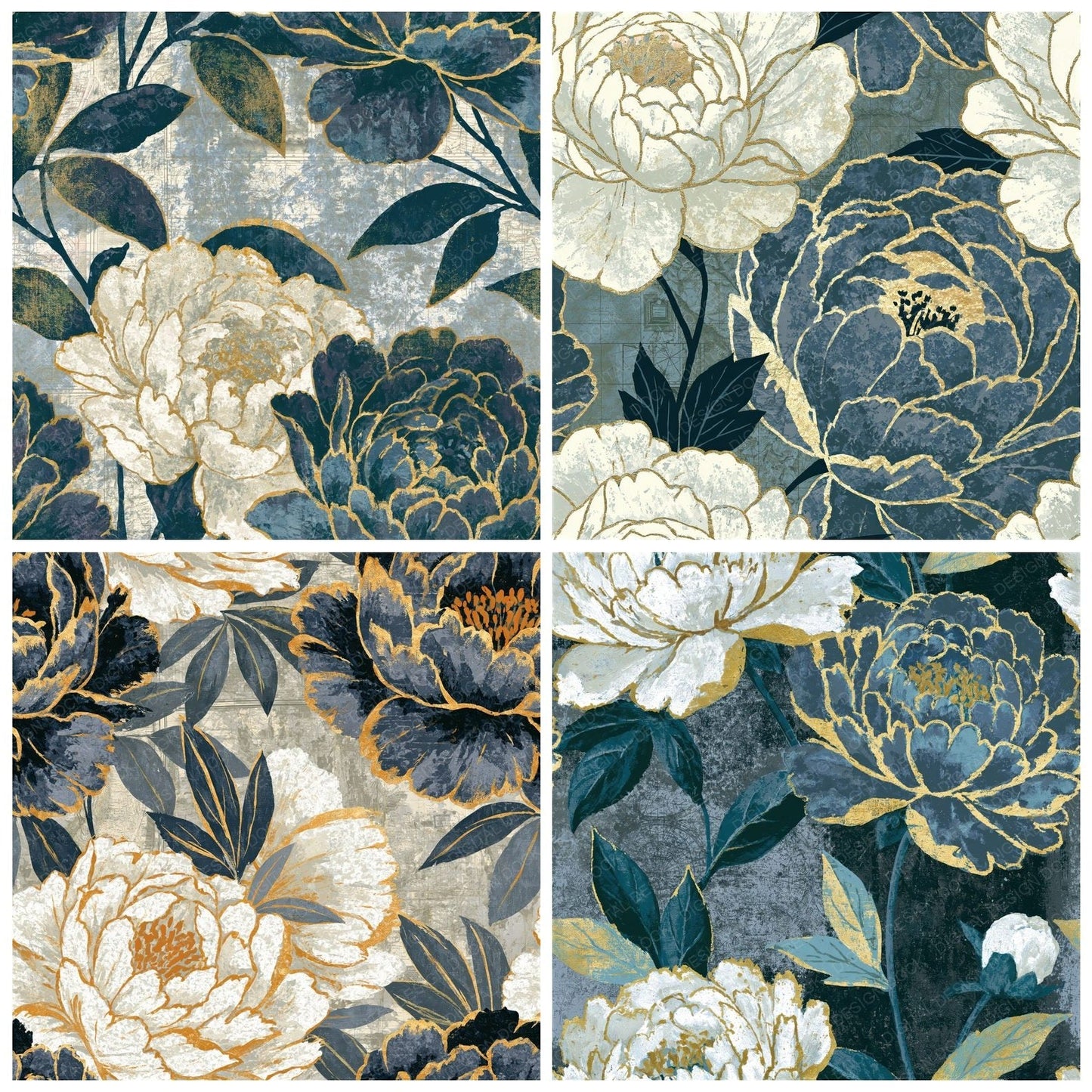 Screenprint Peonies Thunder Grey Seamless Digital Paper Pack (DDD016181)