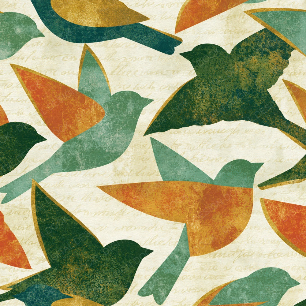 Screenprint Scattered Sparrows Sage Primrose Digital Paper Pack (DDD016182)