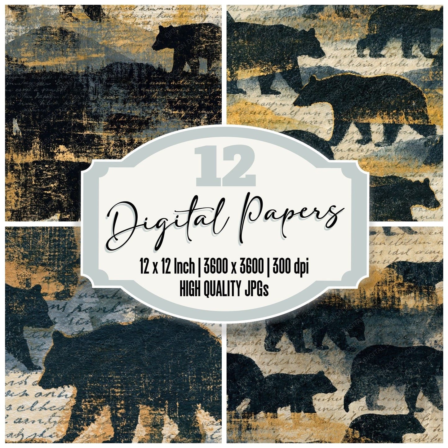 Lithograph Bear Cubs Mothers Bone Digital Paper Pack (DDD016191)
