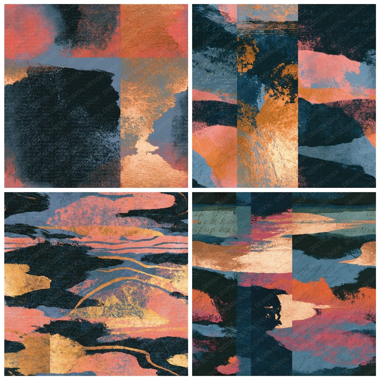Screenprint Jet Rose Pewter Tonal Seamless Digital Paper Pack (DDD016197)