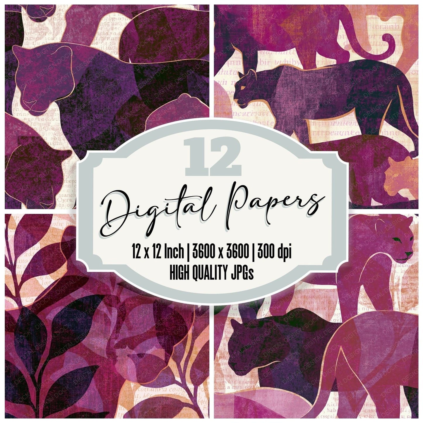 Screenprint Mountain Lions Plum Bone Digital Paper Pack (DDD016199)