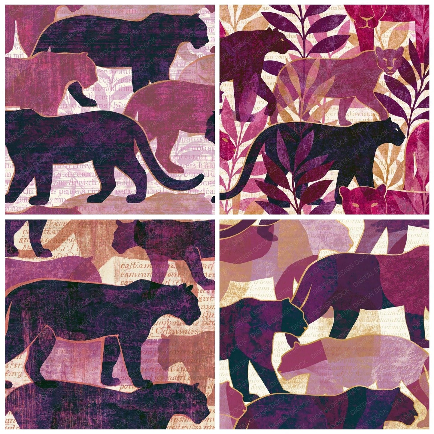 Screenprint Mountain Lions Plum Bone Digital Paper Pack (DDD016199)