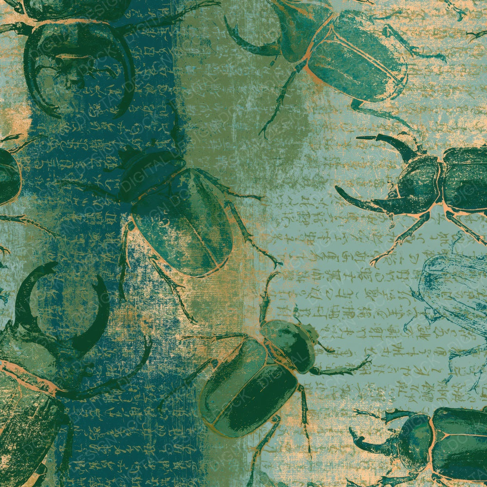 Screenprint Stag Beetles Jade Mint Digital Paper Pack (DDD016201)