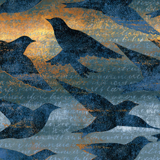 Woodblock Bluebirds Slate Pewter Digital Paper Pack (DDD016204)