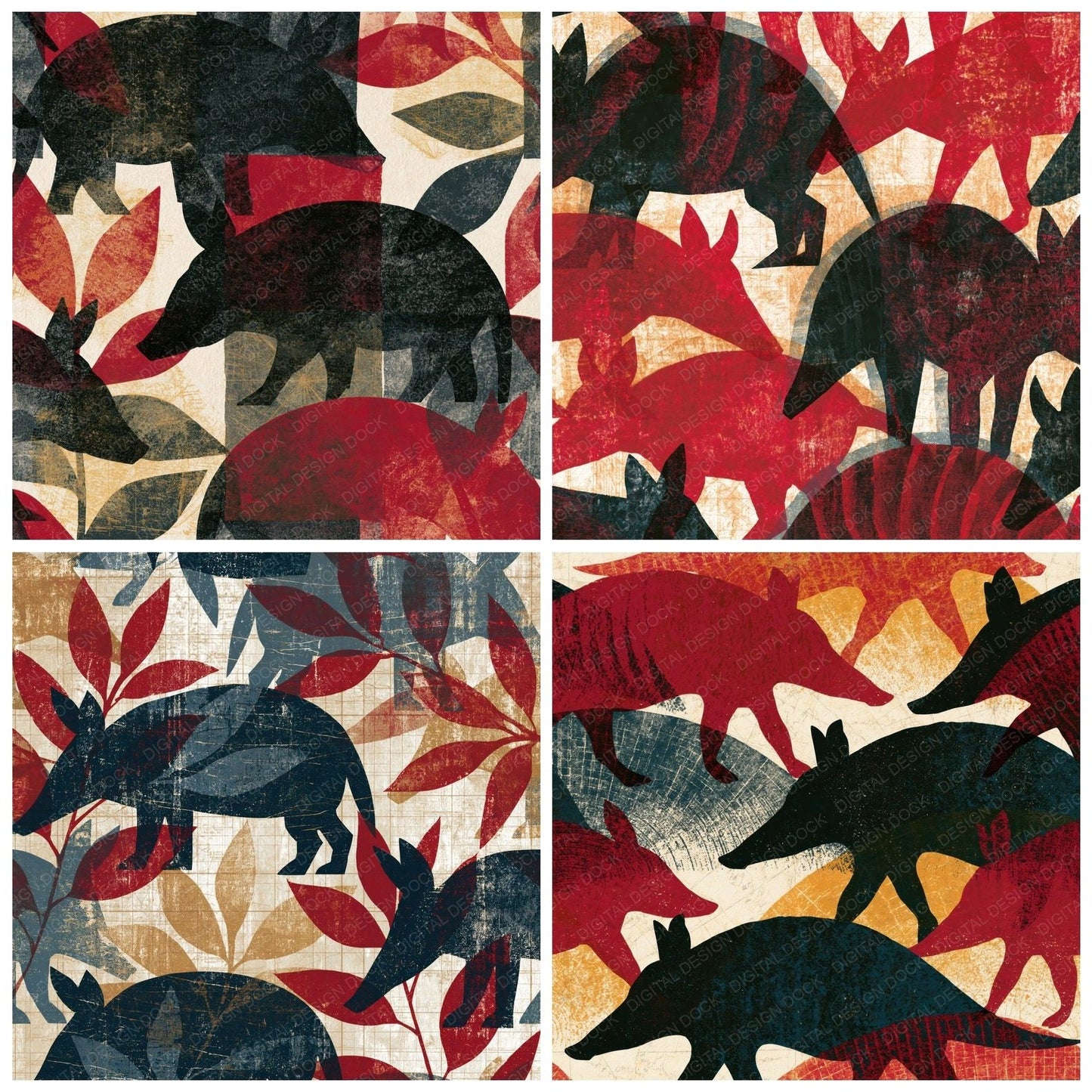 Linocut Aardvark Bone Oxblood Digital Paper Pack (DDD016208)