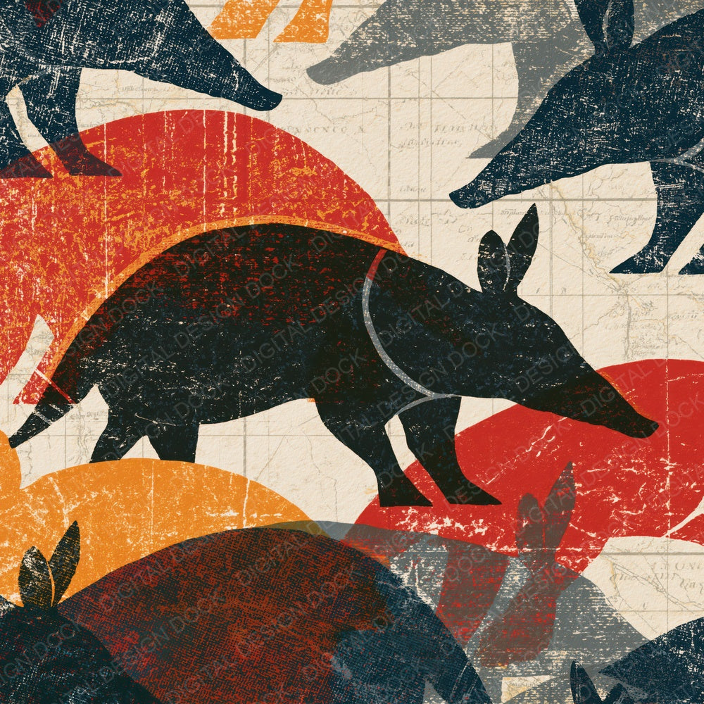 Linocut Aardvark Bone Oxblood Digital Paper Pack (DDD016208)