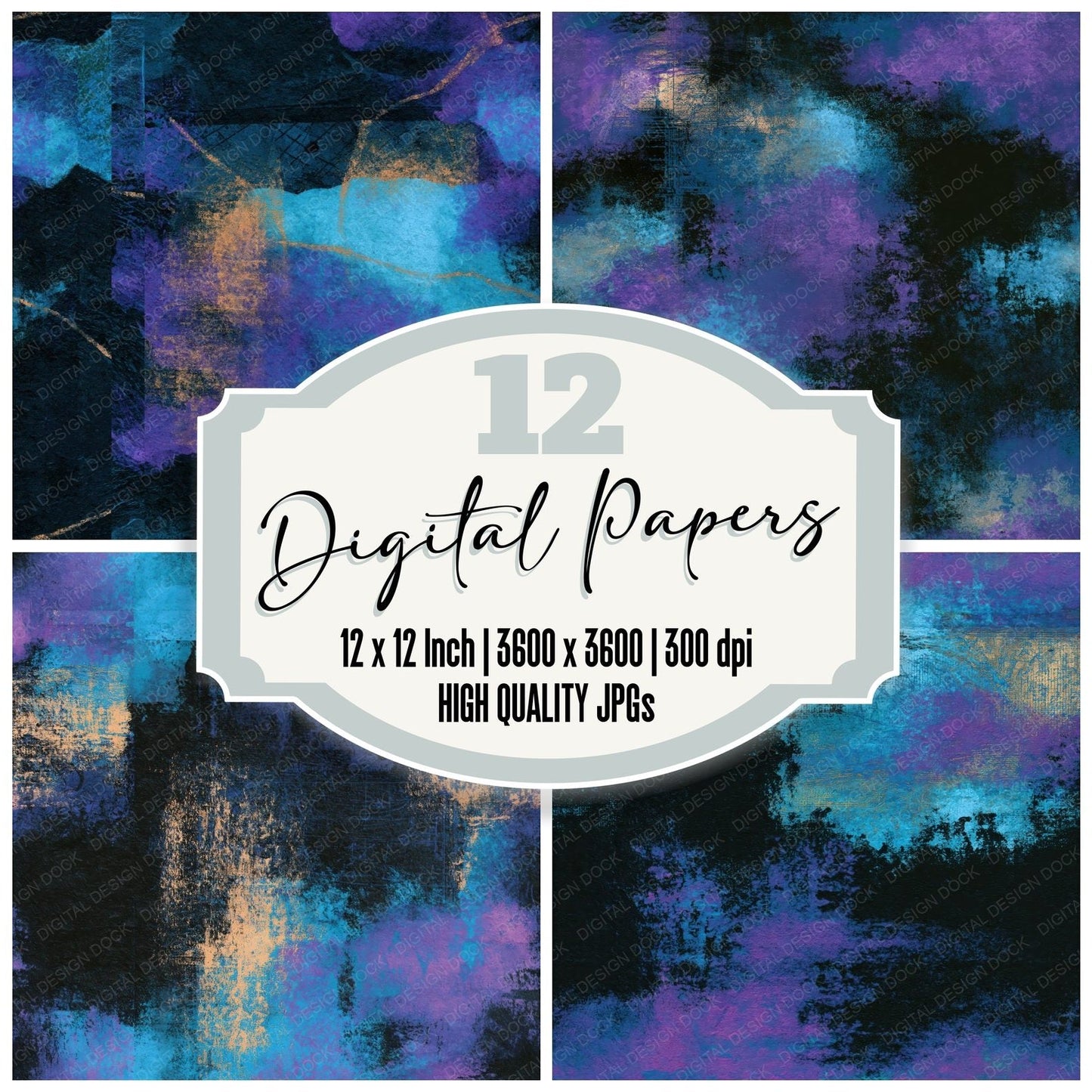 Lithograph Cyan Violet Abstract Seamless Digital Paper Pack (DDD016209)