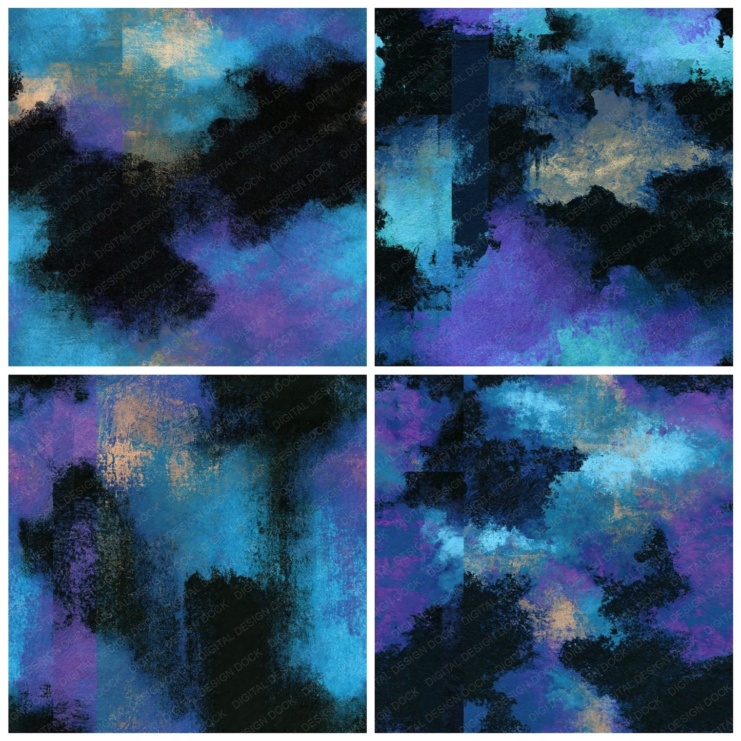 Lithograph Cyan Violet Abstract Seamless Digital Paper Pack (DDD016209)