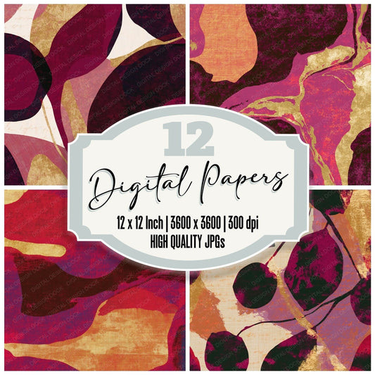 Screenprint Cherry Mulberry Abstract Digital Paper Pack (DDD016221)