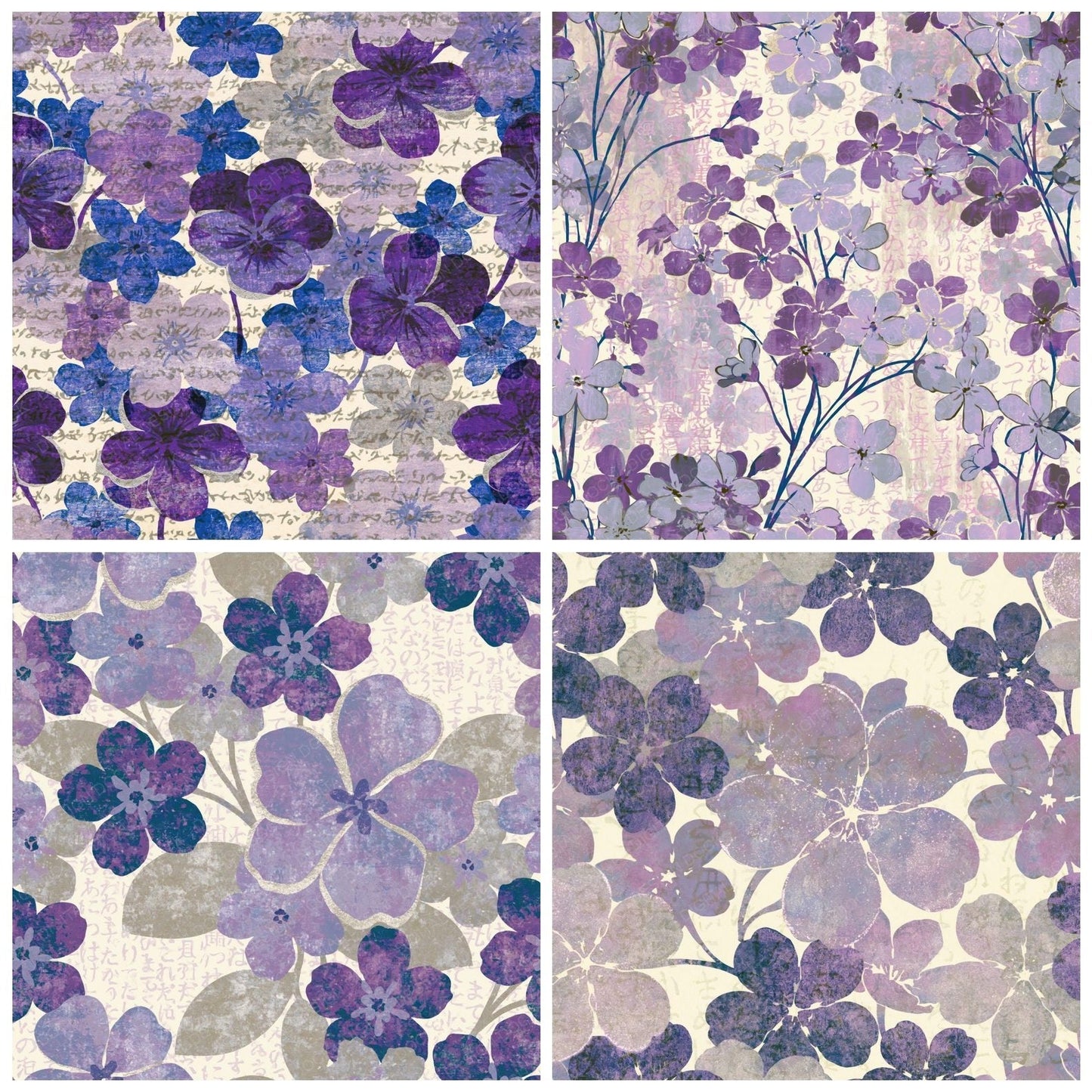 Woodblock Forget Me Nots Amethyst Digital Paper Pack (DDD016223)