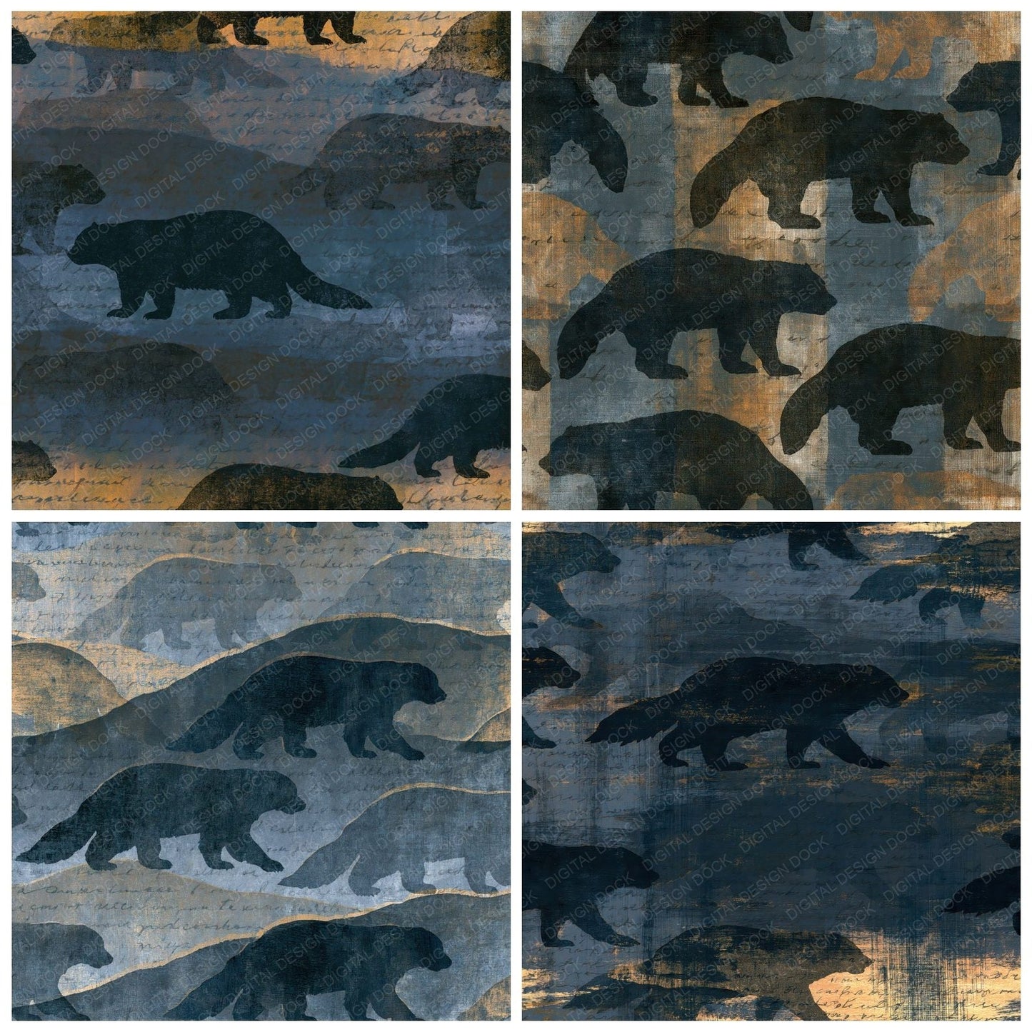 Indian Block Print Wolverines Charcoal Brass Digital Paper Pack (DDD016226)