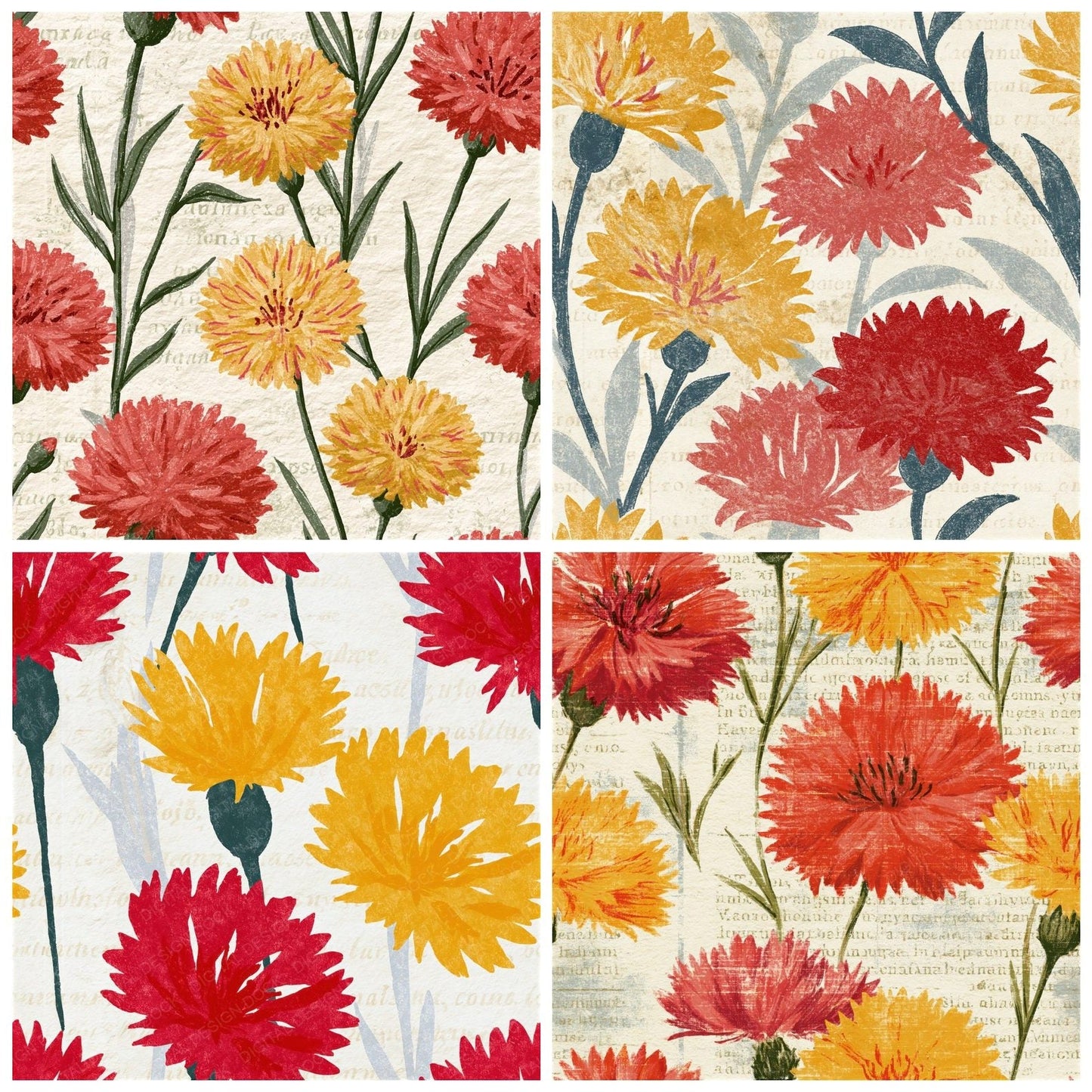 Lithograph Cornflowers Red Lemon Seamless Digital Paper Pack (DDD016228)
