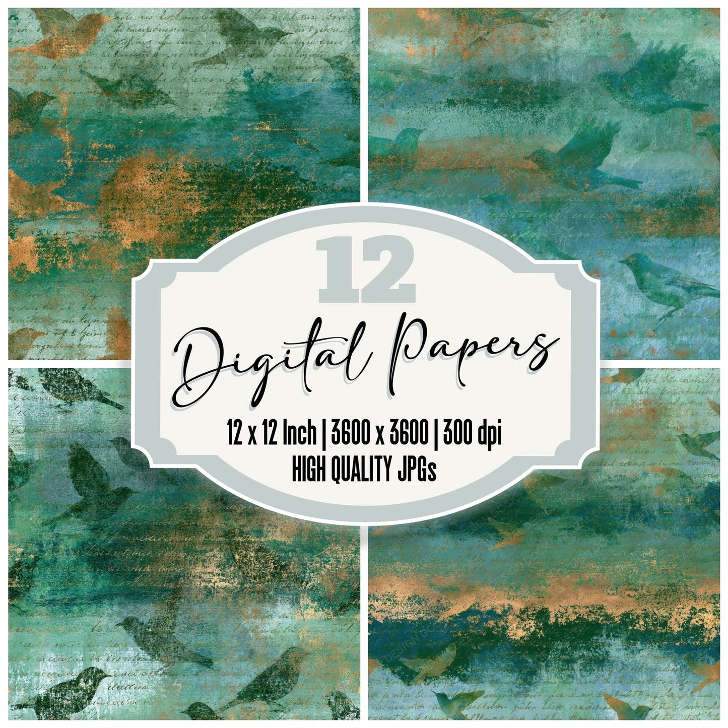 Lithograph Lovebirds Mint Jade Digital Paper Pack (DDD016230)