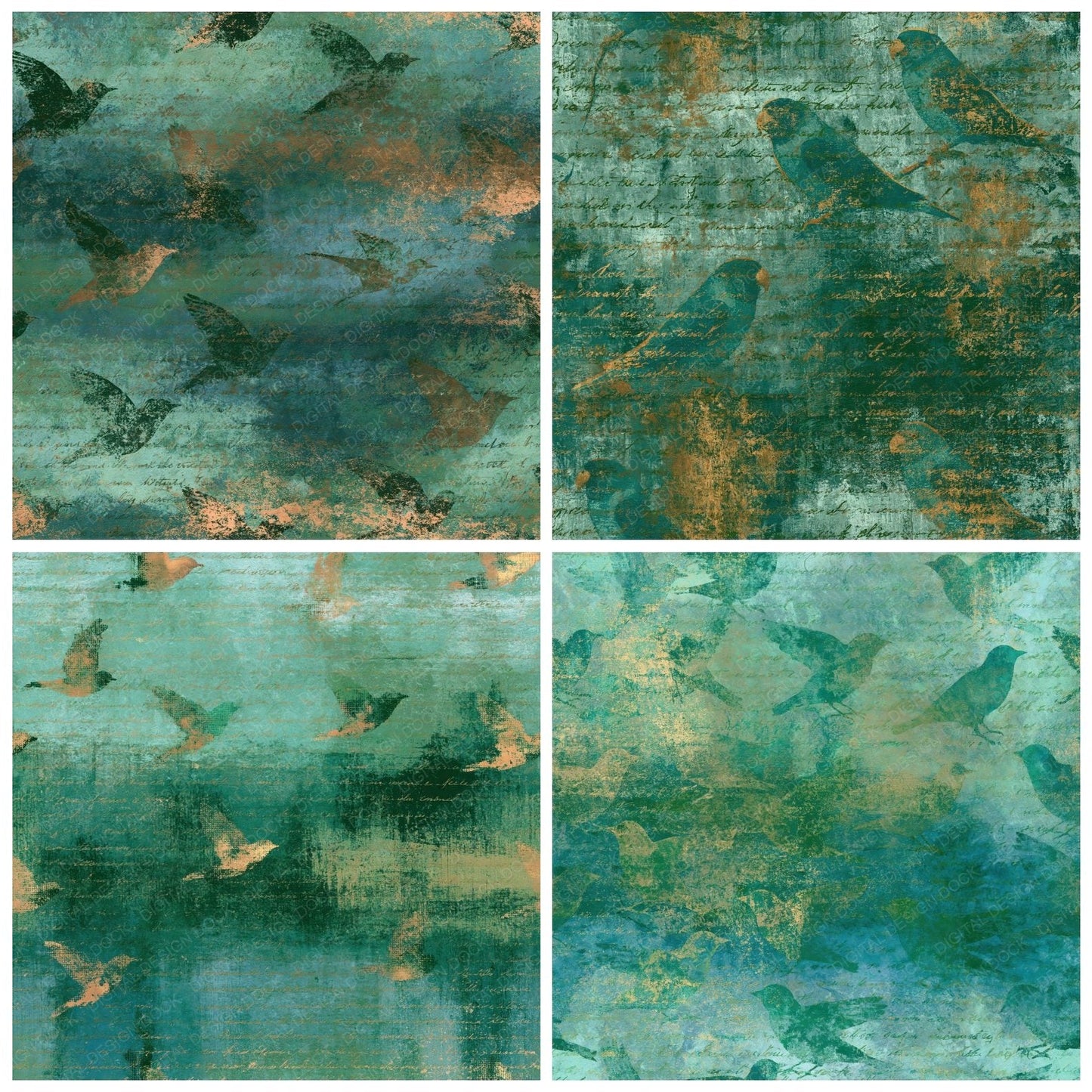 Lithograph Lovebirds Mint Jade Digital Paper Pack (DDD016230)