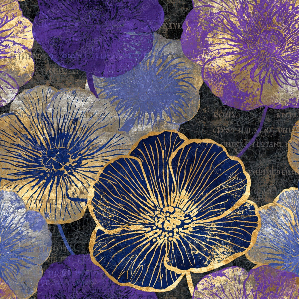 Scratchboard Anemones Purple Silver Digital Paper Pack (DDD016233)
