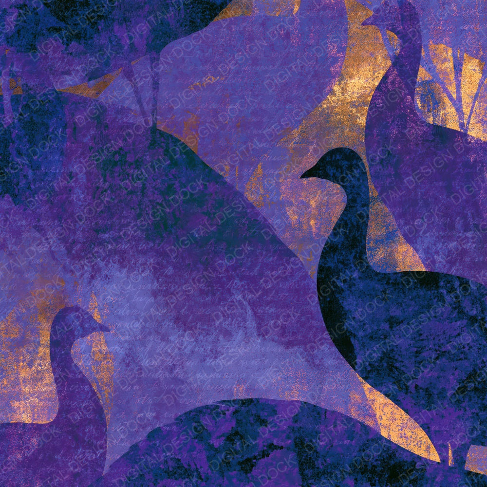 Single Woodblock Peacock Lavender Cream digital paper shown full size