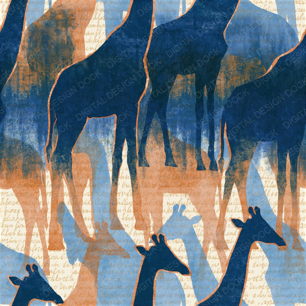 Indian Block Giraffe Navy Bone Seamless Digital Paper Pack (DDD016245)