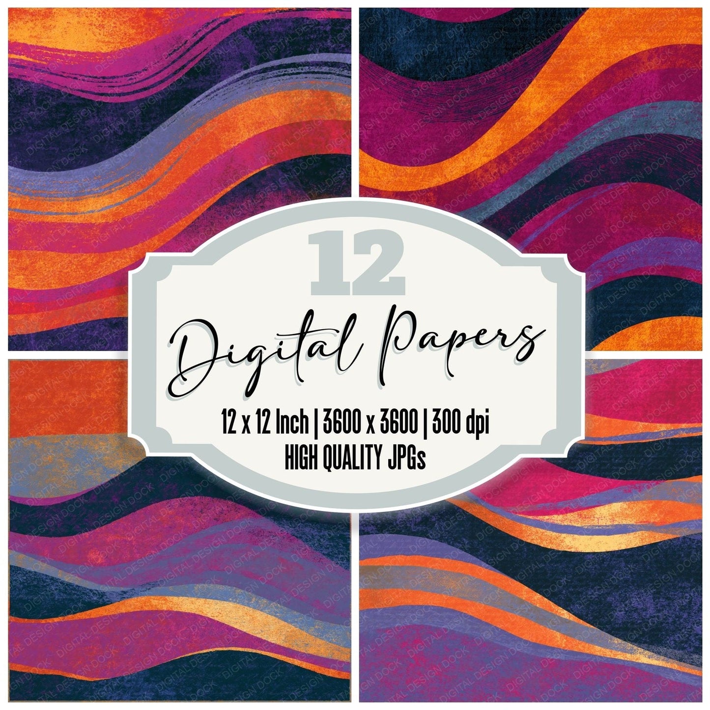 Indian Block Print Burnt Orange Magenta Abstract Digital Paper Pack (DDD016247)