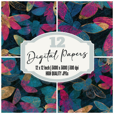 Lithograph Cicadas Electric Pink Cyan Digital Paper Pack (DDD016251)