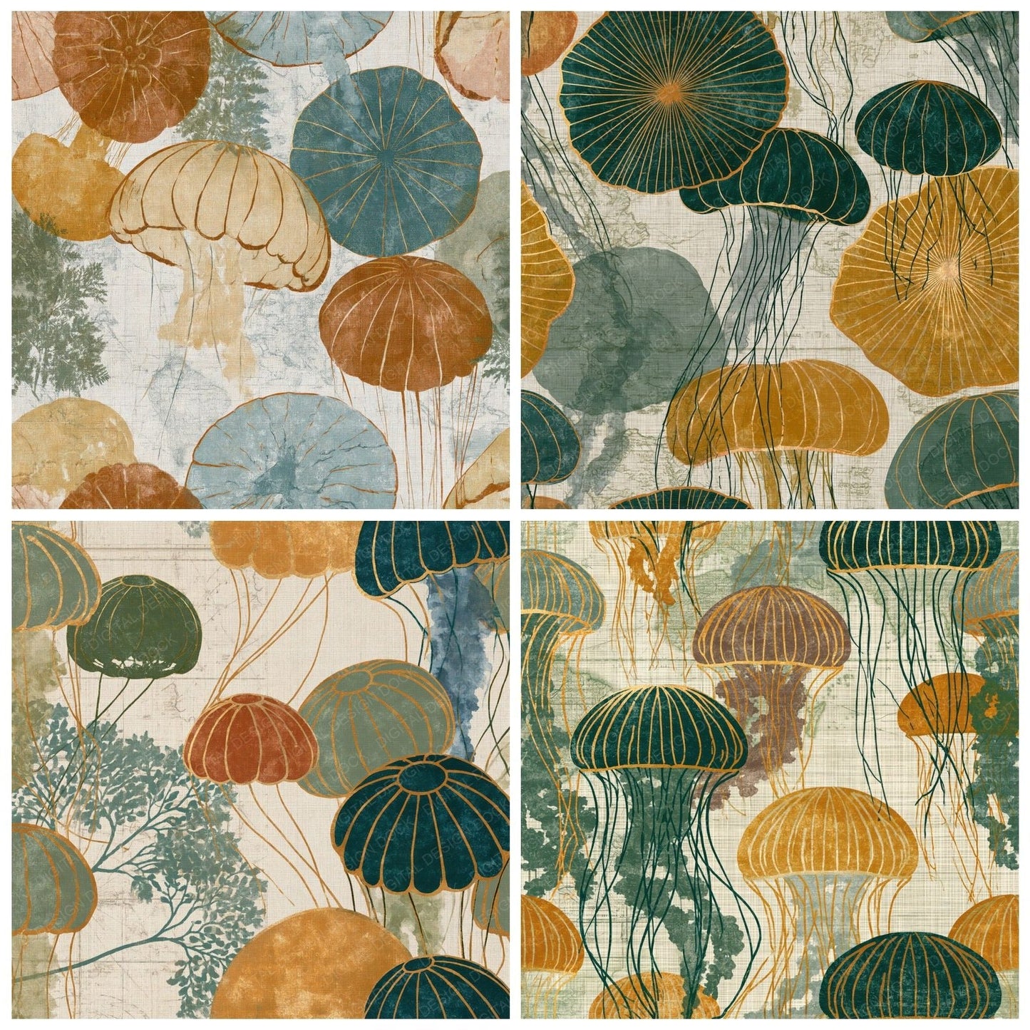 Lithograph Jellyfish Fern Ochre Digital Paper Pack (DDD016253)