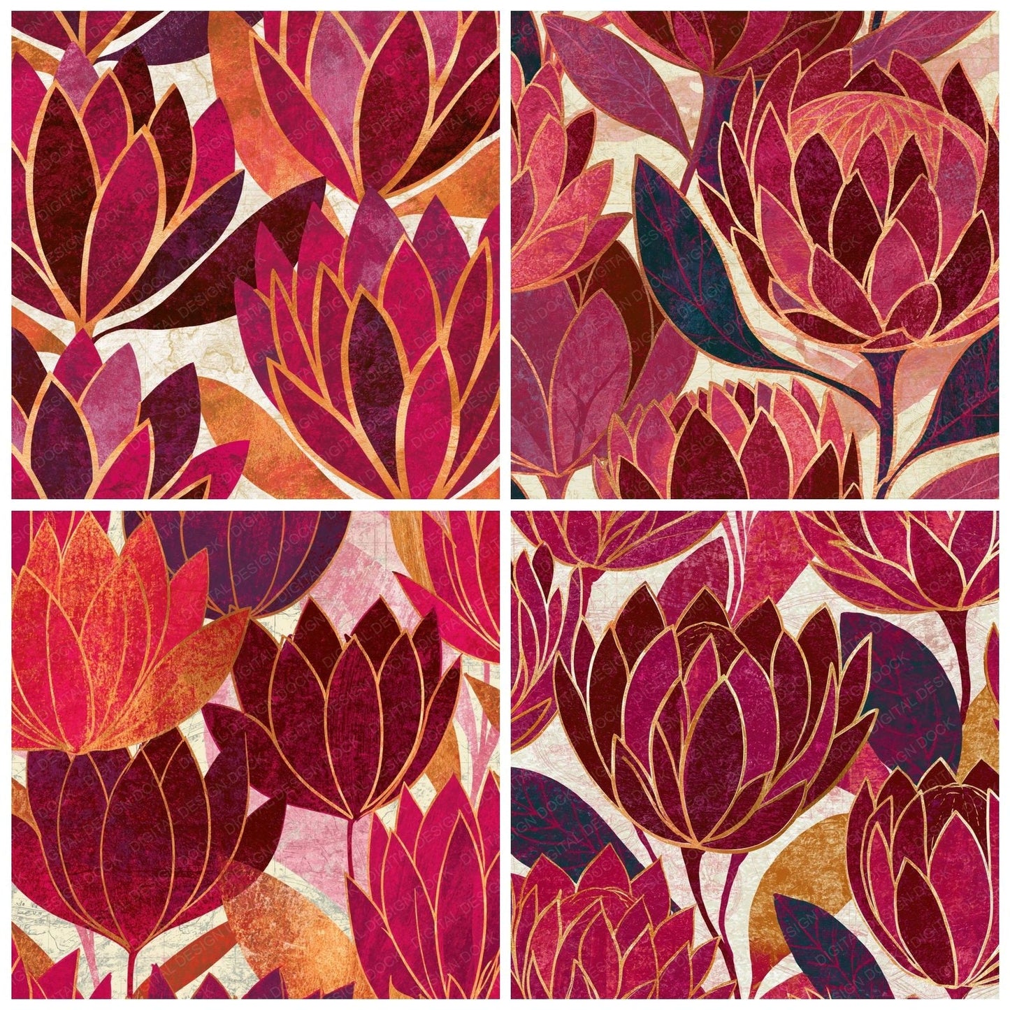 Lithograph Protea Mulled Wine Cream Digital Paper Pack (DDD016254)