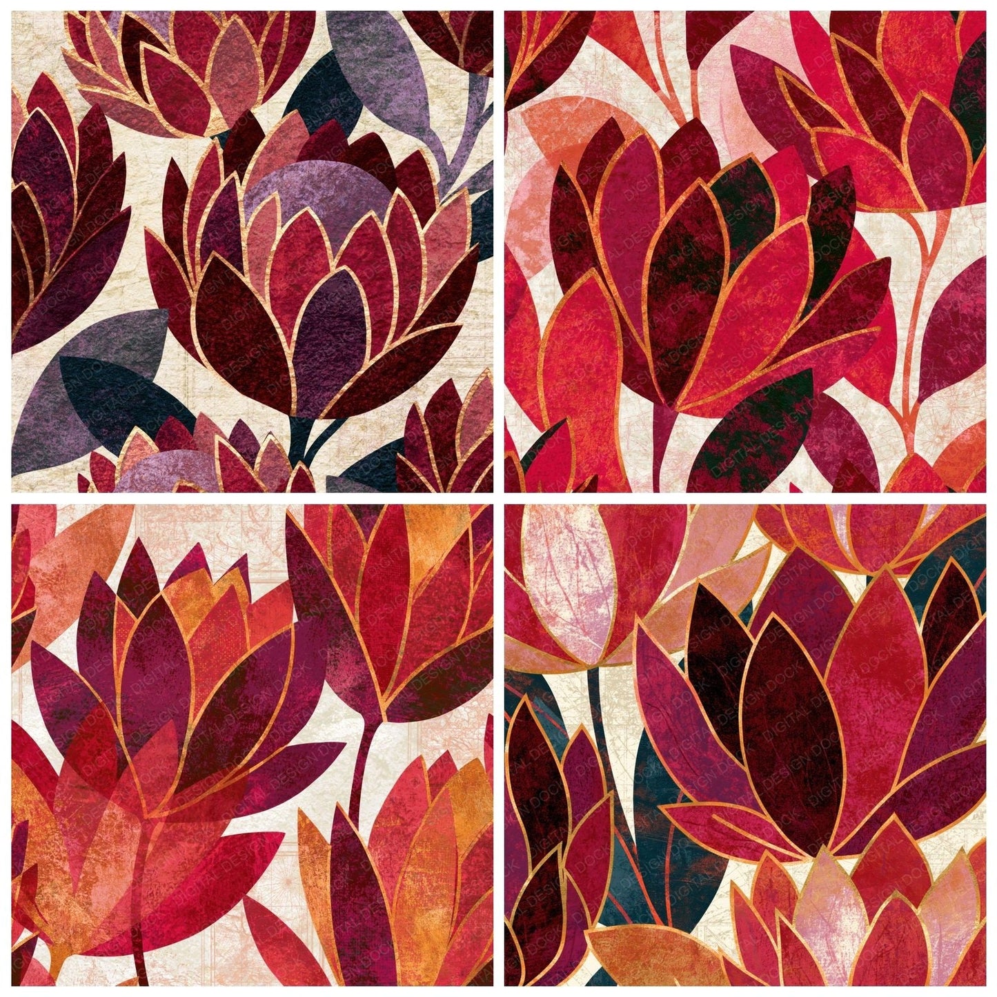 Lithograph Protea Mulled Wine Cream Digital Paper Pack (DDD016254)