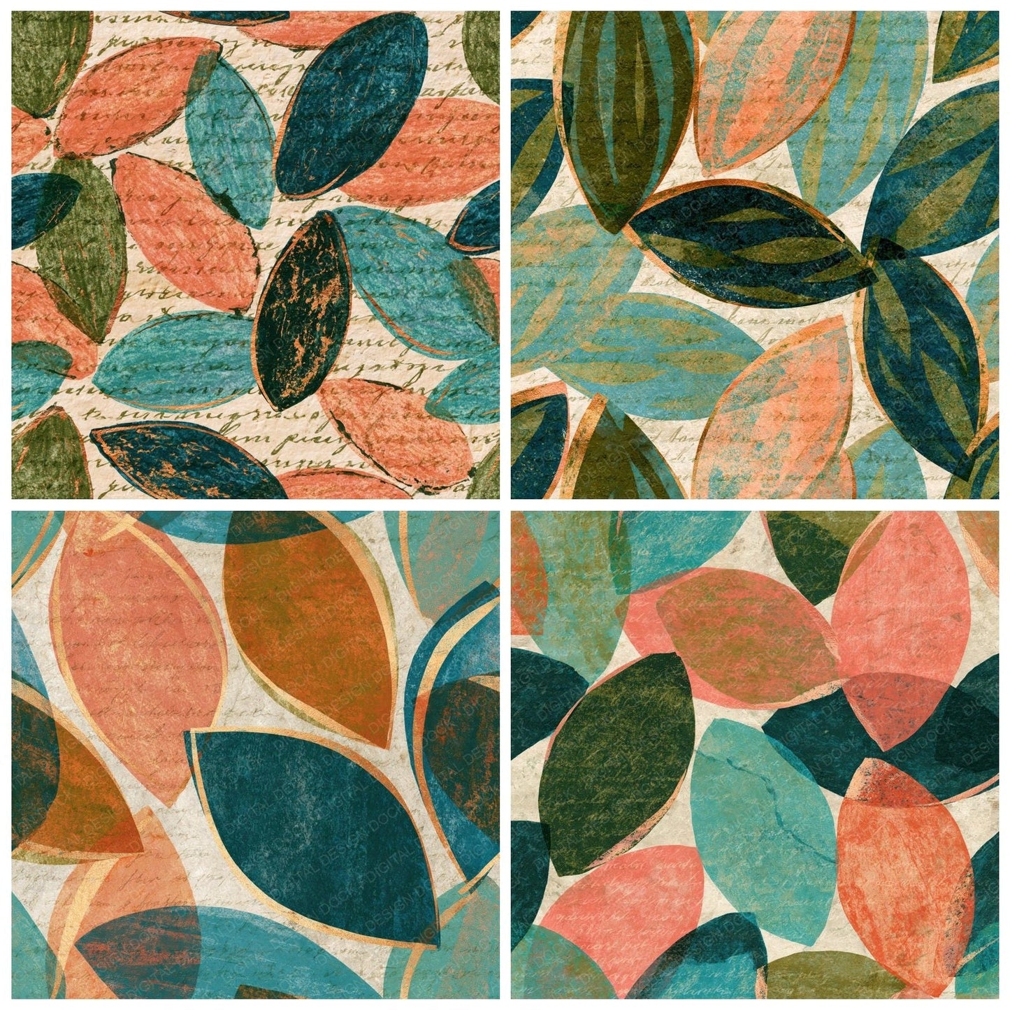 Lithograph Silkworm Cocoons Olive Peach Turquoise Digital Paper Pack (DDD016255)