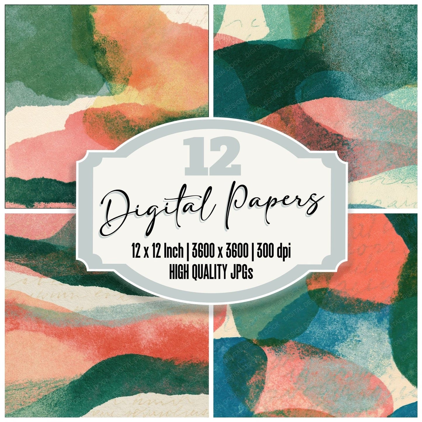 Risograph Green Blush Bone Abstract Digital Paper Pack (DDD016257)