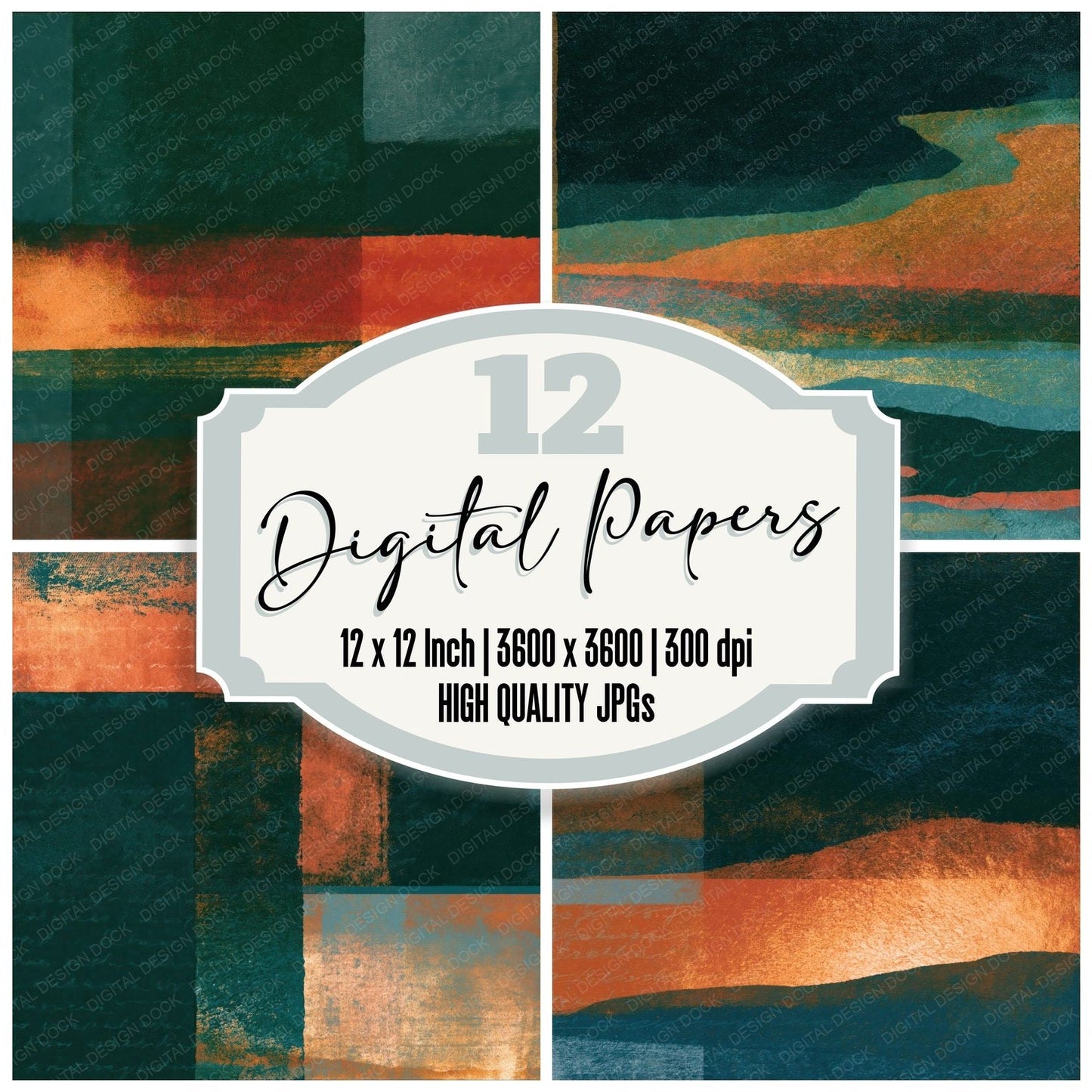 Risograph Midnight Green Copper Abstract Digital Paper Pack (DDD016258)